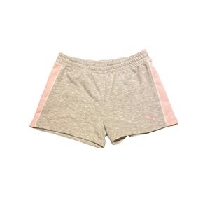Puma Girls Sweat Shorts Gray Pink Size M 10/12 Athletic Logo Elastic Waist
